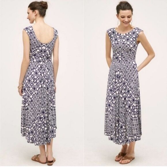 Maeve Anthropologie Mallorca Geometric Print Jersey Knit Maxi Dress size S - Picture 1 of 6
